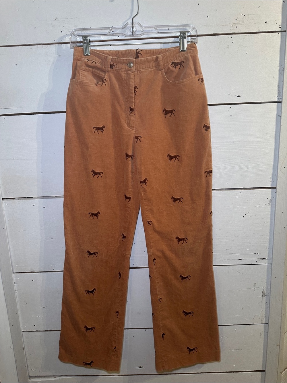 Vintage Lilly Pulitzer Brown Corduroy Embroidered Horse Print Pants